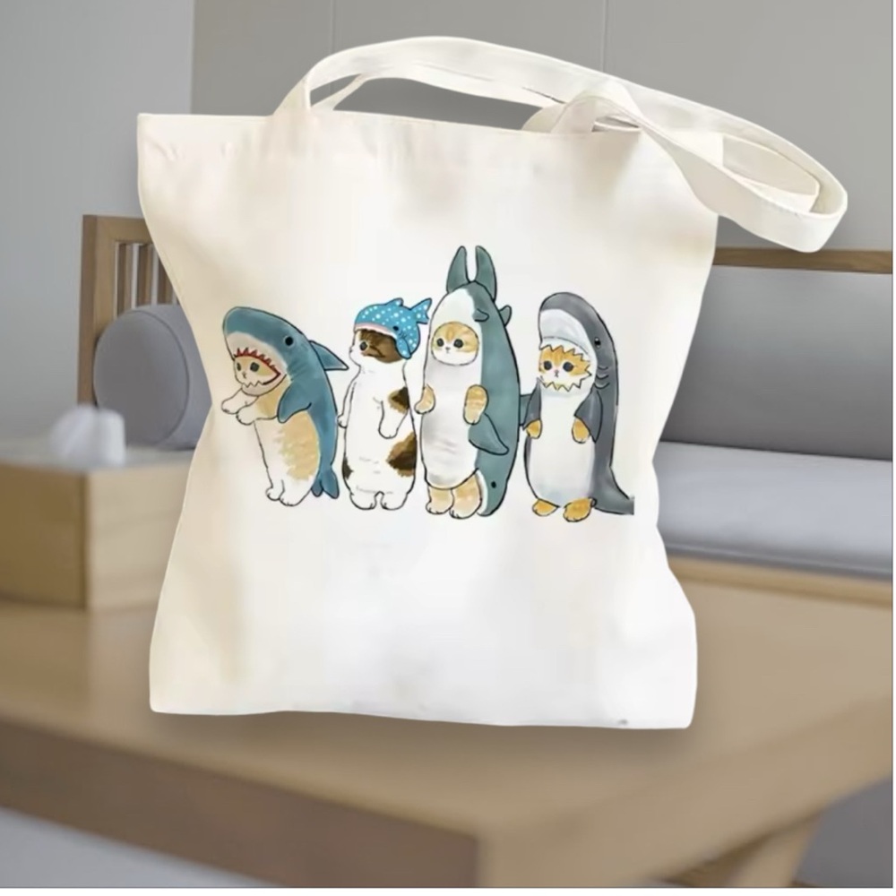 Shark Cats Canvas Tote
